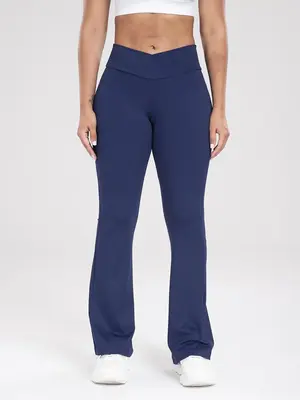 Women's Plain High Waist Flare Leg Sports Tummy Control Leggings, Casual Comfy Bell Bottom Skinny Pants for Yoga Gym Workout...