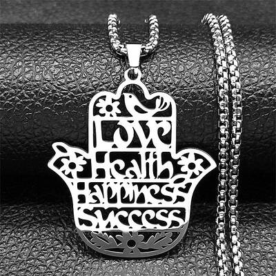304 Stainless Steel Hollow Cut Hamsa Hand Pendant Necklaces
