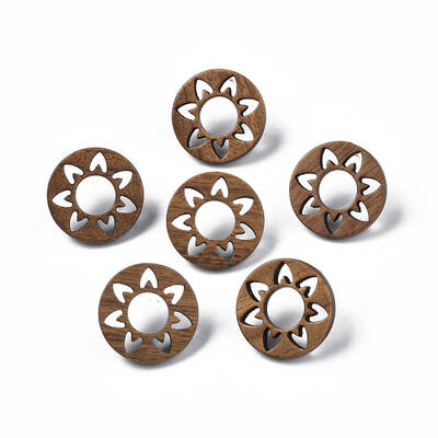 Donut with Flower Walnut Wood Stud Earrings with 316 Stainless Steel Pin for Women