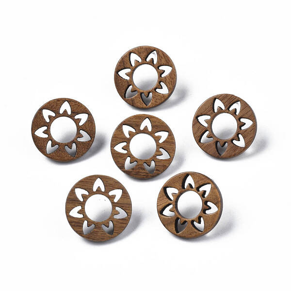 Donut with Flower Walnut Wood Stud Earrings with 316 Stainless Steel Pin for Women