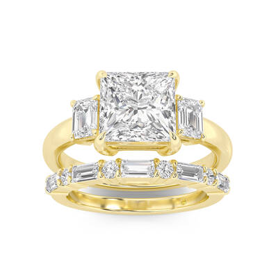 Moonbeam Lab Grown Princess Cut Diamond Engagement Ring with the Cleo Wedding Band | 18K Yellow Gold 3 1/2 ct. tw.