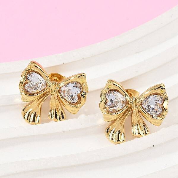 Bowknot 304 Stainless Steel Glass Stud Earrings