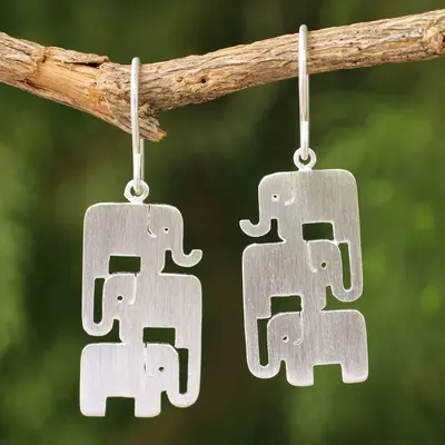 NOVICA Elephant Stack Sterling Silver Dangle Earrings