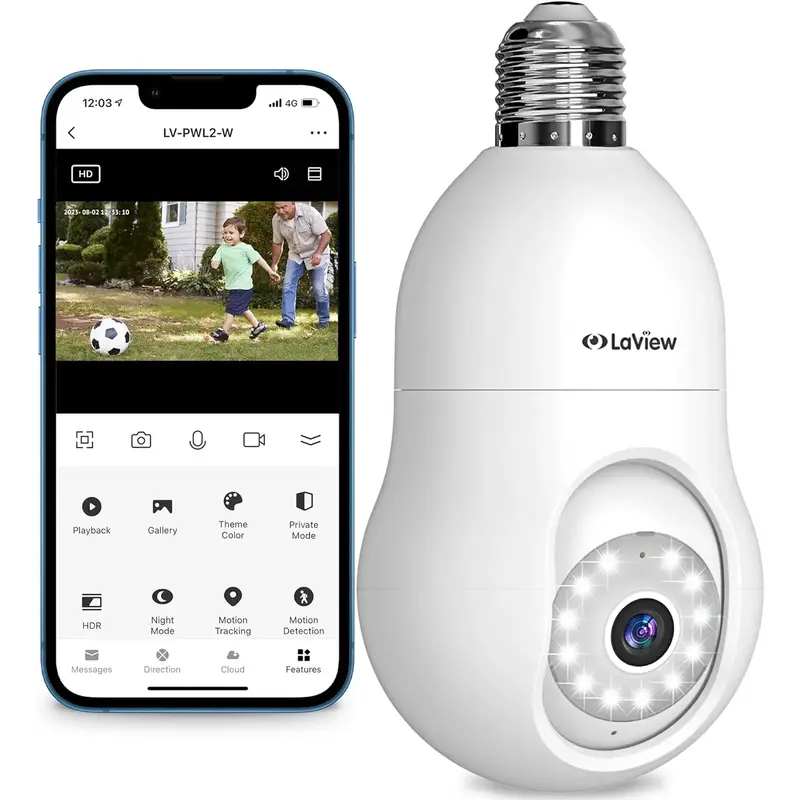【Upgraded Performance】 LaView 4MP Light Bulb Security Camera, 【U.S. Patent Holder】360° 2K Wireless WiFi Security Cam...