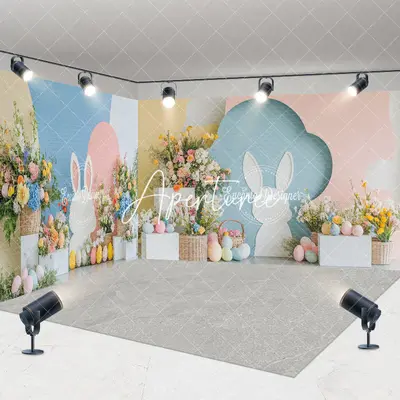 Aperturee Spring Floral Bunny Eggs Easter Room Set Backdrop, 7 x 7 ft / 10 x 7 ft / 10 x 7 ft, 247.5 USD, room set backdrops