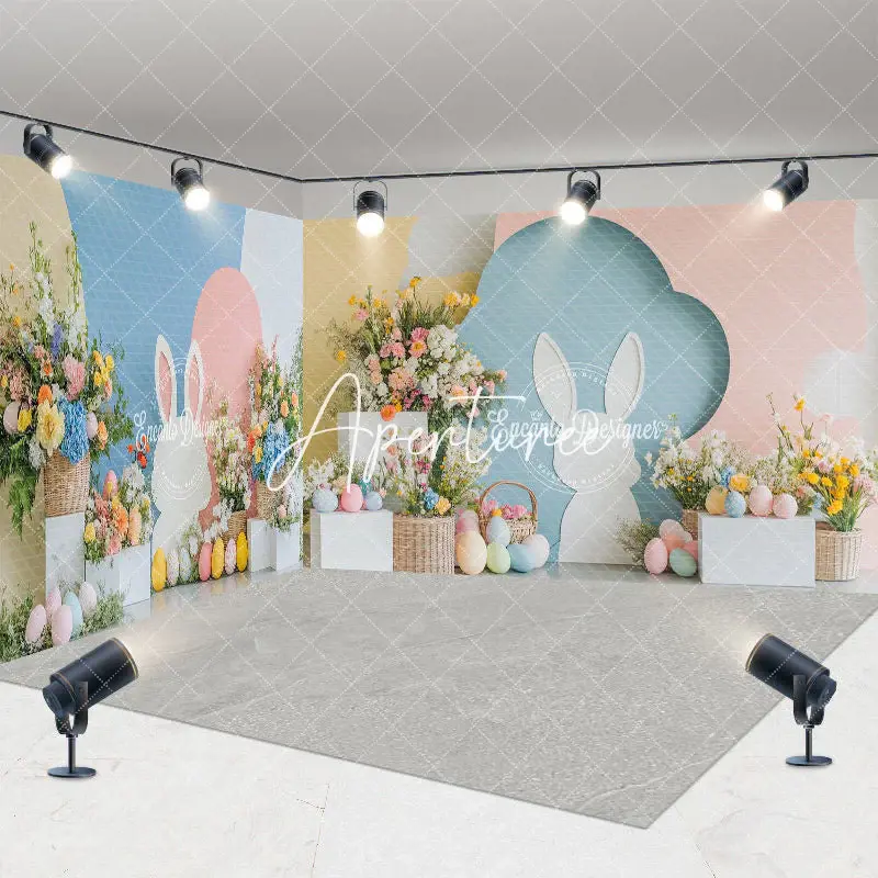 Aperturee Spring Floral Bunny Eggs Easter Room Set Backdrop, 7 x 7 ft / 10 x 7 ft / 10 x 7 ft, 247.5 USD, room set backdrops