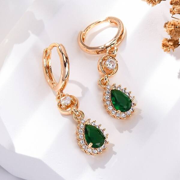 Brass Micro Pave Cubic Zirconia Leverback Earrings