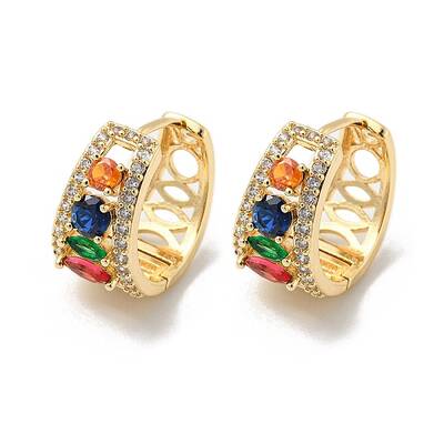 Brass Micro Pave Colorful Cubic Zirconia Hoop Earrings