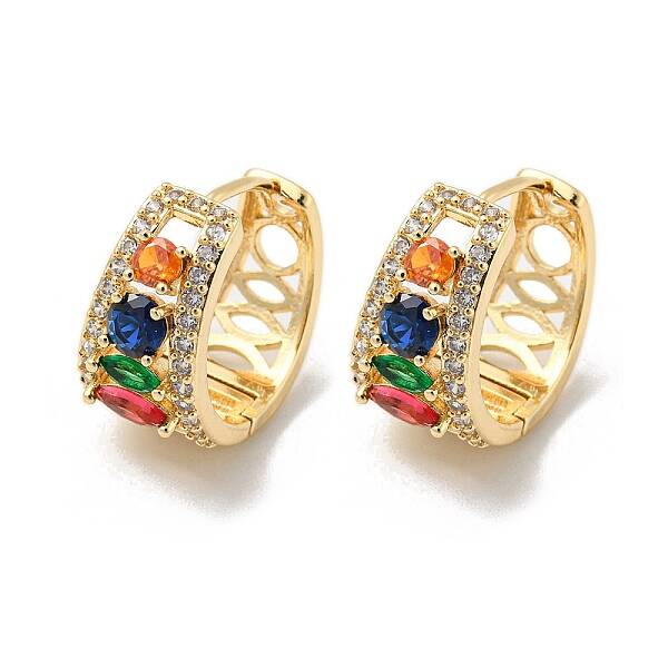 Brass Micro Pave Colorful Cubic Zirconia Hoop Earrings