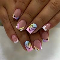 Heart & Gradient Pattern Fake Nail, 24pcs/set Short Square Press on Nails with Nail File & Tape, Removable Nail Art Artificia...