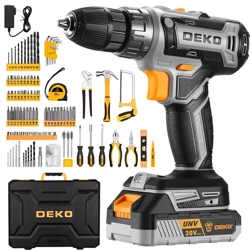 Cordless Drill Tool Kit Set: 20V Power Drill Tool Box with Battery Electric Drill Driver for Men Home Hand Repair Basic Toolb...