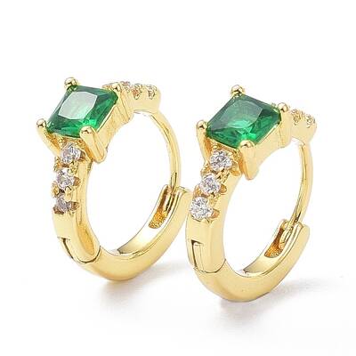 Brass Inlaid Cubic Zirconia Hoop Earrings