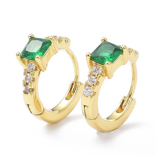 Brass Inlaid Cubic Zirconia Hoop Earrings