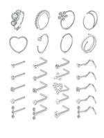 Cute Heart & Flower Decor Nose Ring Set, Stainless Steel Nose Hoop & Nose Studs, Nose Screw Bone Silver Rose Gold Black Rainb...