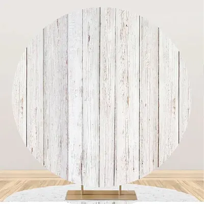 Old White Plank Wood Circle Birthday Party Backdrop - Aperturee
