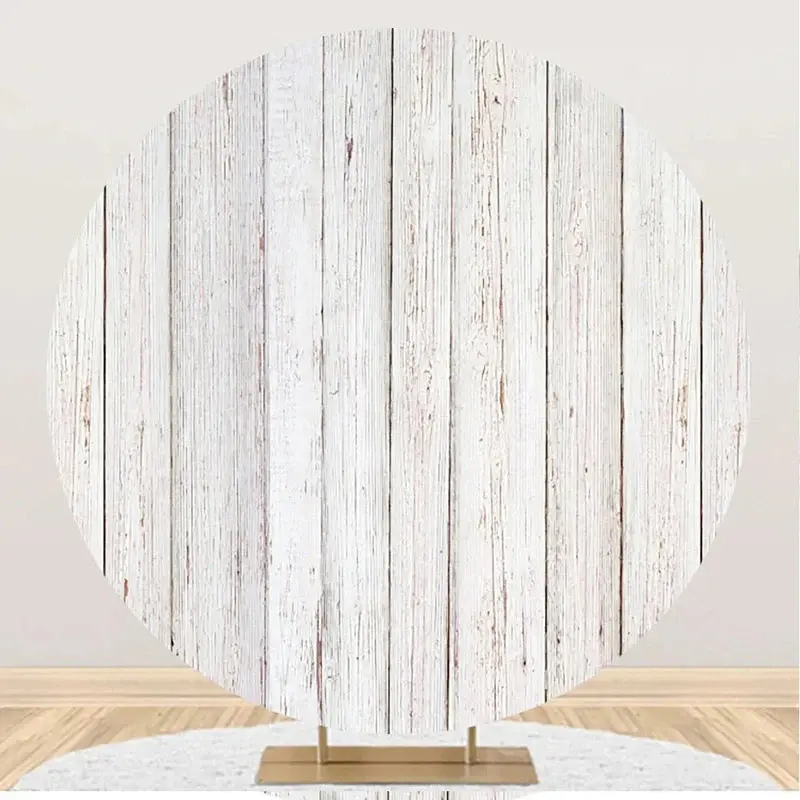Old White Plank Wood Circle Birthday Party Backdrop - Aperturee