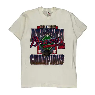 1995 Atlanta Braves Fruit Of The Loom Mlb T-Shirt - XL Cream Cotton