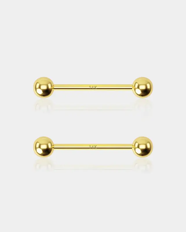14K Gold Ball Nipple Ring - 16mm