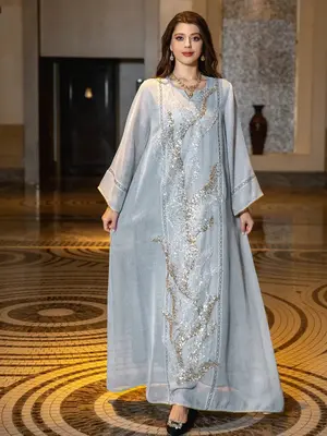 LX08 Eid abaya/ramadan abaya/ Eid dresses Dubai Luxury Evening Dress with Sequins Embroidery long dress