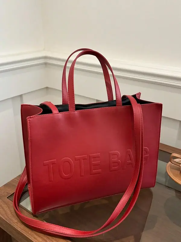 Women's Letter Pattern Tote Bag, Fashionable Large Capacity Shoulder Bag for Daily Commute, Casual Trendy Versatile High-qual...