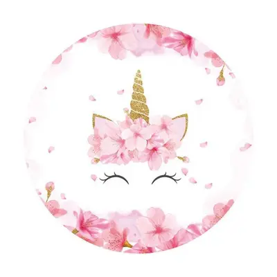Aperturee Round Pink Flower Unicorn Baby Shower Backdrop For Girl