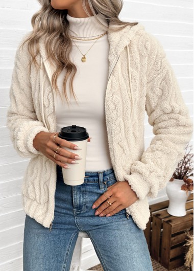 Modlily Beige Tummy Coverage Long Sleeve Hooded Coat - XXL