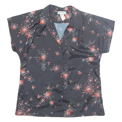 LIBERTY HOUSE Womens Printed Blouse Black Collared Floral M