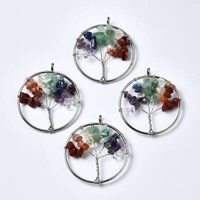 Tree of Life Mixed Stone Bead Brass Wire Wrapped Big Pendants