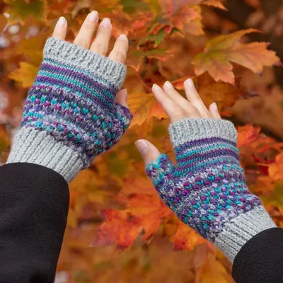Splash of Color Alpaca Fingerless Mittens - Purple
