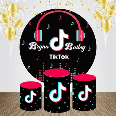 Black Red Musical Round Backdrop Kit For Wedding - Aperturee