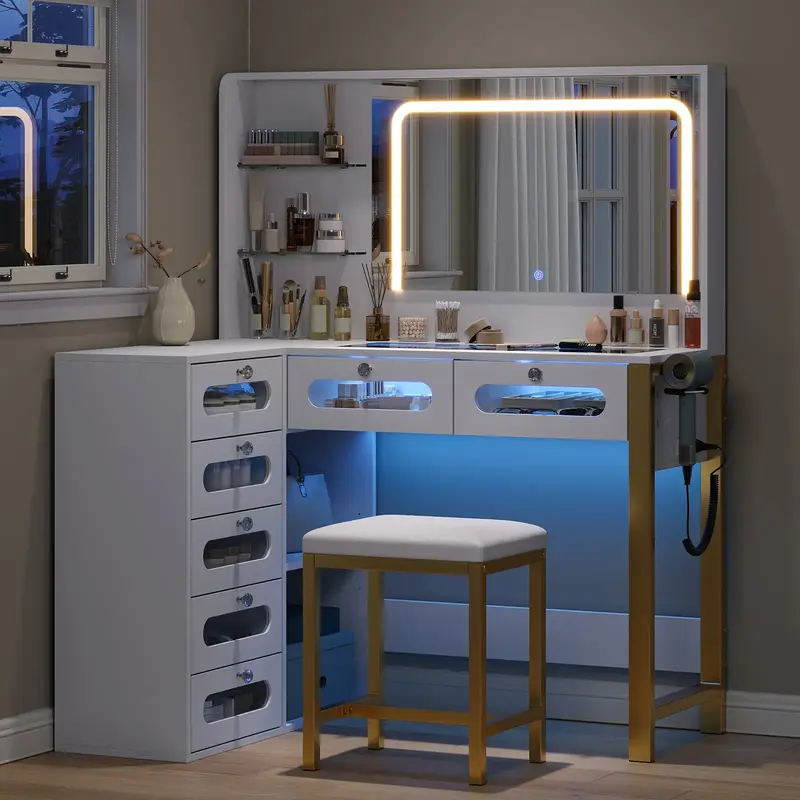 CollaredEagle Vanity Desk with Mirror and Lights,43\