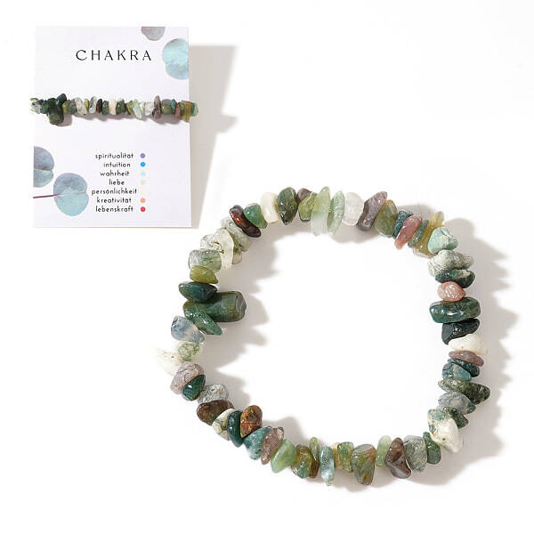 Natural Moss Agate Chips Stretch Bracelets for Women