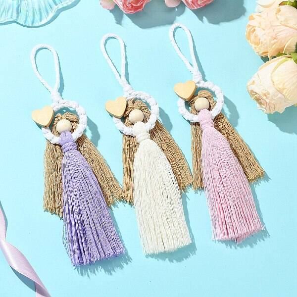 3Pcs 3 Colors Handmade Macrame Cotton Angel Hanging Ornaments
