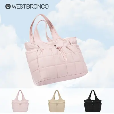 WESTBRONCO FallFreshness Quilted Puffer Tote Bag 14'' Laptop Tote for Women Mom Purse Nylon Waterproof Fashion Shoulder Bag f...