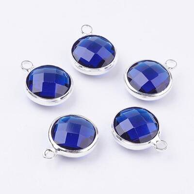 Silver Color Plated Brass Glass Flat Round Charms