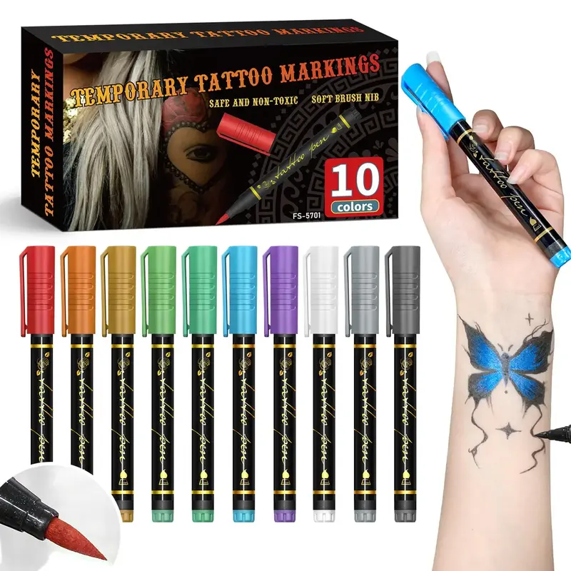 Temporary Tattoo Marker Pen, 10pcs/set Temporary Body Paint Marker Pen, Art Supplies for DIY Body Painting & Drawing