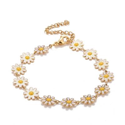 Enamel Daisy Link Chains Bracelet