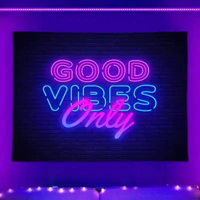 Letter Landscape Pattern Fluorescent Tapestry with Installing Accessories, 1 Count Wall Hanging Black Light Tapestry for Home...