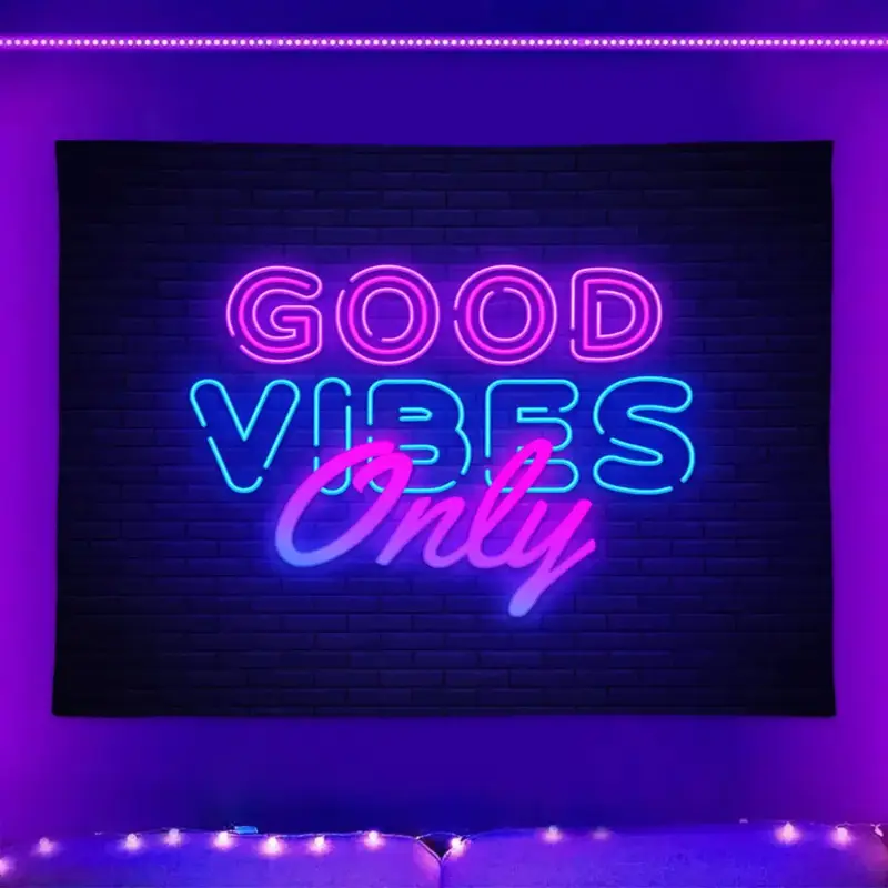 Letter Landscape Pattern Fluorescent Tapestry with Installing Accessories, 1 Count Wall Hanging Black Light Tapestry for Home...