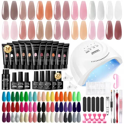 JEWHITENY 27 Colors Gel Nail Polish Kit 14 Colors Poly Gel Nail Kit With U V Light Suitable for all year round, diy nail art...