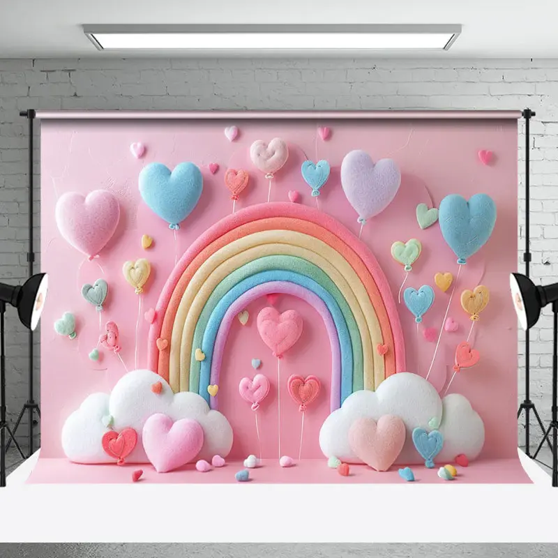 Fairy Tale Pink Rainbow Balloons Cake Smash Backdrop
