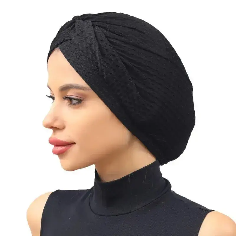 2025 New Breathable Solid Color Turban Caps Women Elastic Head Wraps Beanie Muslim Female Ready to Wear Hijab Cap Turbante Mu...