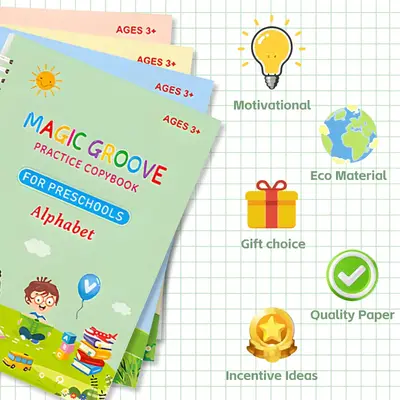 Reusable Grooved Handwriting Workbooks for Kids - Disappearing Ink, Skin-Friendly Material, 6-Hour Print with Thicker Calligr...