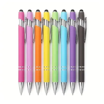 8pcs 2-in-1 Retractable Ballpoint Pen & Touch Pen, Multifunctional Double-ended Pen, Suitable For Office Use