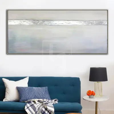 Large Abstract Oil Painting Gray Painting Silver Leaf Painting On Canvas | SILVER FLASH