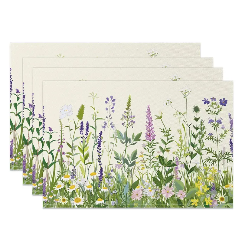 Aperturee Painted Spring Greenery Wildfloral Set Of 4 Placemats, 14x12 Inch, 15.8 USD, NYLX00541-S, placemats