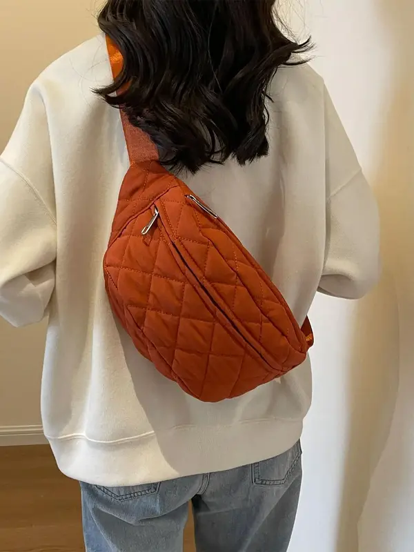 Women's Solid Color Quilted Fanny Pack, Fashionable Argyle Embossed Zipper Chest Bag for Daily Used, Casual Trendy Versatile ...