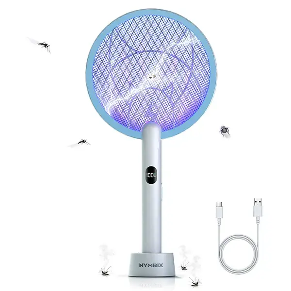4100V Electric Fly Swatter, Handheld Mosquito Killer, 1800 mAh Rechargeable Battery, Purple Light, 3-Layer Safety Mesh for In...
