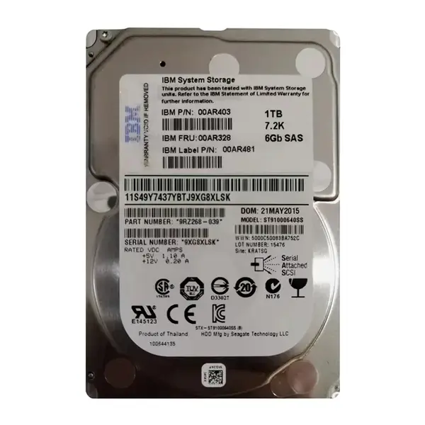 00AR328 IBM 1TB 6Gb/s SAS 7200 2.5-Inch Hard Drive