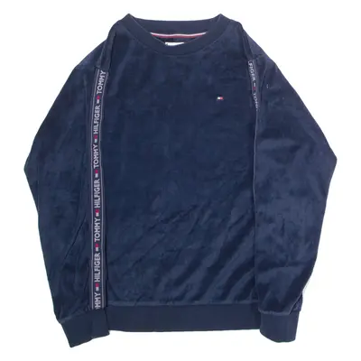 TOMMY HILFIGER Velour Mens Sweatshirt Blue Crew Neck XS